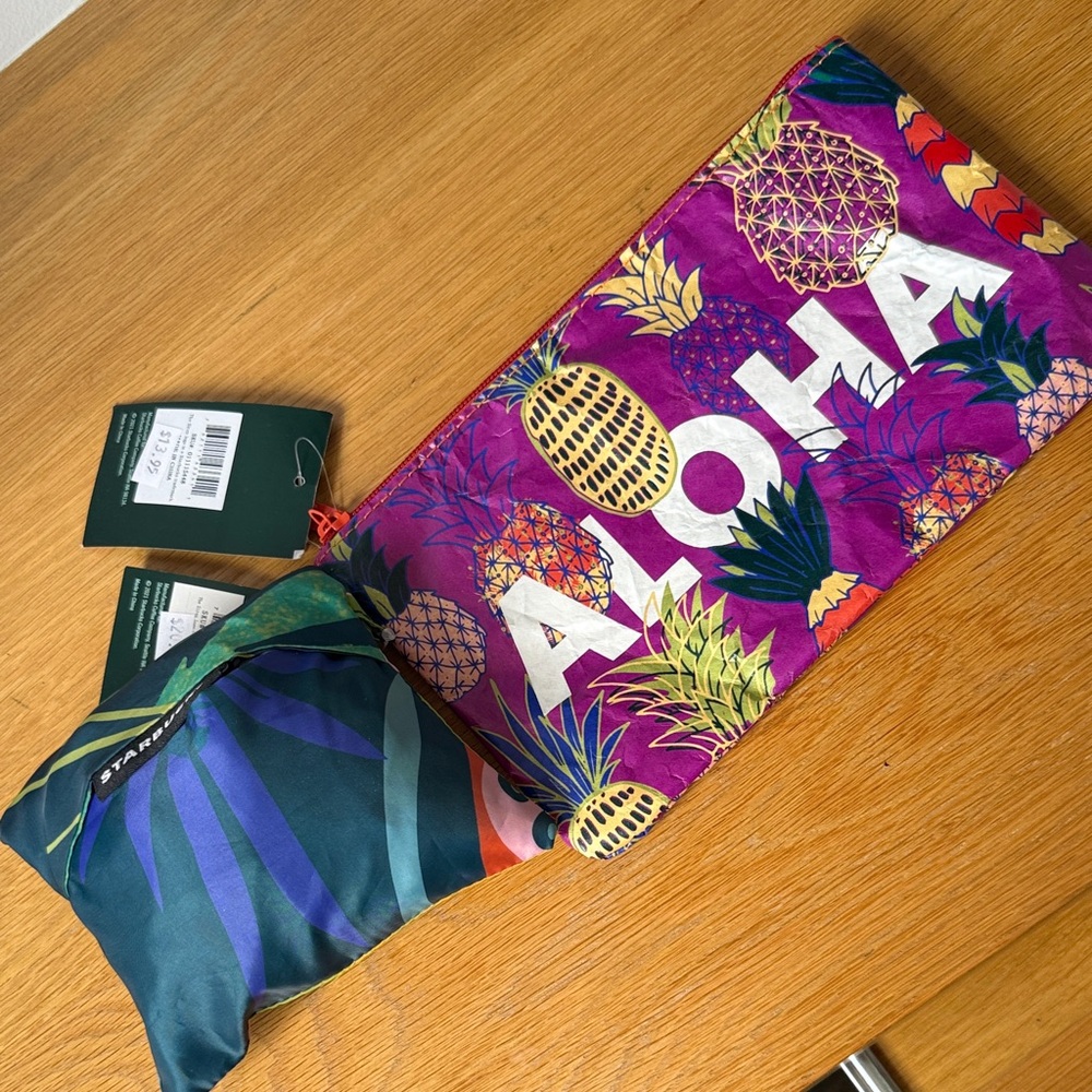 Starbucks Hawaii Collection foldable shopper tote & Tvek Pineapple Print Pouch